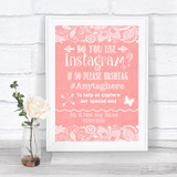 Coral Burlap & Lace Instagram Photo Sharing Personalized Wedding Sign