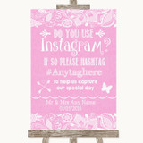 Pink Burlap & Lace Instagram Photo Sharing Personalized Wedding Sign