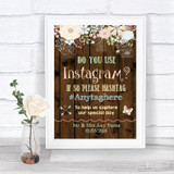 Rustic Floral Wood Instagram Photo Sharing Personalized Wedding Sign