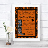 Burnt Orange Damask Jenga Guest Book Personalized Wedding Sign