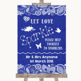 Navy Blue Burlap & Lace Let Love Sparkle Sparkler Send Off Wedding Sign