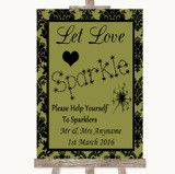 Olive Green Damask Let Love Sparkle Sparkler Send Off Personalized Wedding Sign