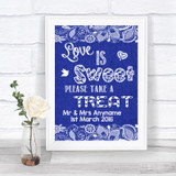 Navy Blue Burlap & Lace Love Is Sweet Take A Treat Candy Buffet Wedding Sign
