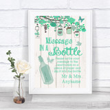 Green Rustic Wood Message In A Bottle Personalized Wedding Sign