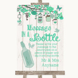 Green Rustic Wood Message In A Bottle Personalized Wedding Sign