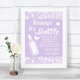 Lilac Burlap & Lace Message In A Bottle Personalized Wedding Sign