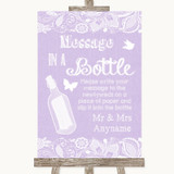 Lilac Burlap & Lace Message In A Bottle Personalized Wedding Sign