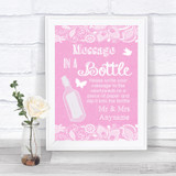 Pink Burlap & Lace Message In A Bottle Personalized Wedding Sign