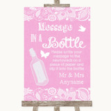 Pink Burlap & Lace Message In A Bottle Personalized Wedding Sign