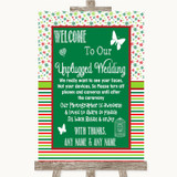 Red & Green Winter No Phone Camera Unplugged Personalized Wedding Sign