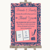 Coral Pink & Blue Photo Guestbook Friends & Family Personalized Wedding Sign
