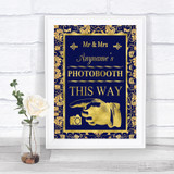 Blue & Gold Photobooth This Way Left Personalized Wedding Sign