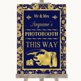 Blue & Gold Photobooth This Way Left Personalized Wedding Sign