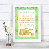 Mint Green & Gold Photobooth This Way Right Personalized Wedding Sign