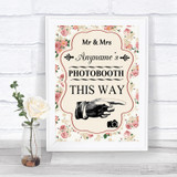 Vintage Roses Photobooth This Way Right Personalized Wedding Sign