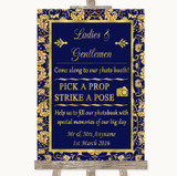 Blue & Gold Pick A Prop Photobooth Personalized Wedding Sign