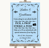 Blue Pick A Prop Photobooth Personalized Wedding Sign