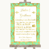 Mint Green & Gold Pick A Prop Photobooth Personalized Wedding Sign