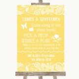 Yellow Burlap & Lace Pick A Prop Photobooth Personalized Wedding Sign