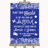 Navy Blue Burlap & Lace Plant Seeds Favours Personalized Wedding Sign