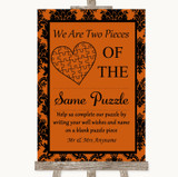 Burnt Orange Damask Puzzle Piece Guest Book Personalized Wedding Sign