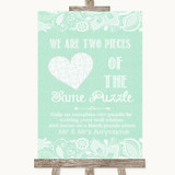 Green Burlap & Lace Puzzle Piece Guest Book Personalized Wedding Sign