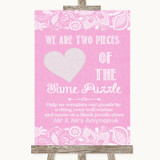 Pink Burlap & Lace Puzzle Piece Guest Book Personalized Wedding Sign