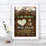 Rustic Floral Wood Puzzle Piece Guest Book Personalized Wedding Sign