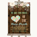 Rustic Floral Wood Puzzle Piece Guest Book Personalized Wedding Sign