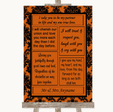 Burnt Orange Damask Romantic Vows Personalized Wedding Sign