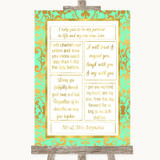 Mint Green & Gold Romantic Vows Personalized Wedding Sign