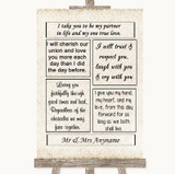 Shabby Chic Ivory Romantic Vows Personalized Wedding Sign