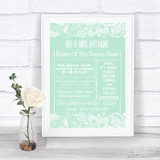 Green Burlap & Lace Rules Of The Dance Floor Personalized Wedding Sign