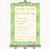 Mint Green & Gold Rules Of The Dance Floor Personalized Wedding Sign