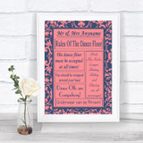 Coral Pink & Blue Rules Of The Dancefloor Personalized Wedding Sign