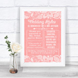 Coral Burlap & Lace Rules Of The Wedding Personalized Wedding Sign