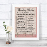 Pink Shabby Chic Rules Of The Wedding Personalized Wedding Sign