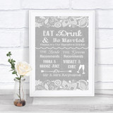 Grey Burlap & Lace Signature Favourite Drinks Personalized Wedding Sign