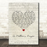 Celine Dion A Mother's Prayer Script Heart Song Lyric Wall Art Print