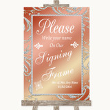 Coral Pink Signing Frame Guestbook Personalized Wedding Sign