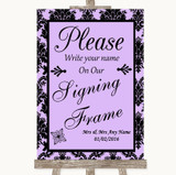 Lilac Damask Signing Frame Guestbook Personalized Wedding Sign