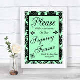 Mint Green Damask Signing Frame Guestbook Personalized Wedding Sign