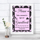 Baby Pink Damask Take A Moment To Sign Our Guest Book Personalized Wedding Sign