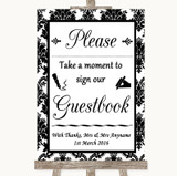 Black & White Damask Take A Moment To Sign Our Guest Book Wedding Sign