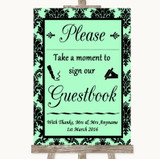 Mint Green Damask Take A Moment To Sign Our Guest Book Personalized Wedding Sign