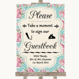 Vintage Shabby Chic Rose Take A Moment To Sign Our Guest Book Wedding Sign