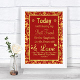 Red & Gold Today I Marry My Best Friend Personalized Wedding Sign