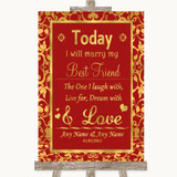 Red & Gold Today I Marry My Best Friend Personalized Wedding Sign