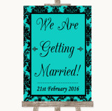 Turquoise Damask We Are Getting Married Personalized Wedding Sign