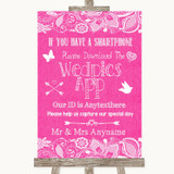 Bright Pink Burlap & Lace Wedpics App Photos Personalized Wedding Sign